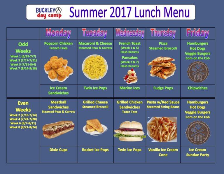 2017 Camp Menu Buckley Day Camp