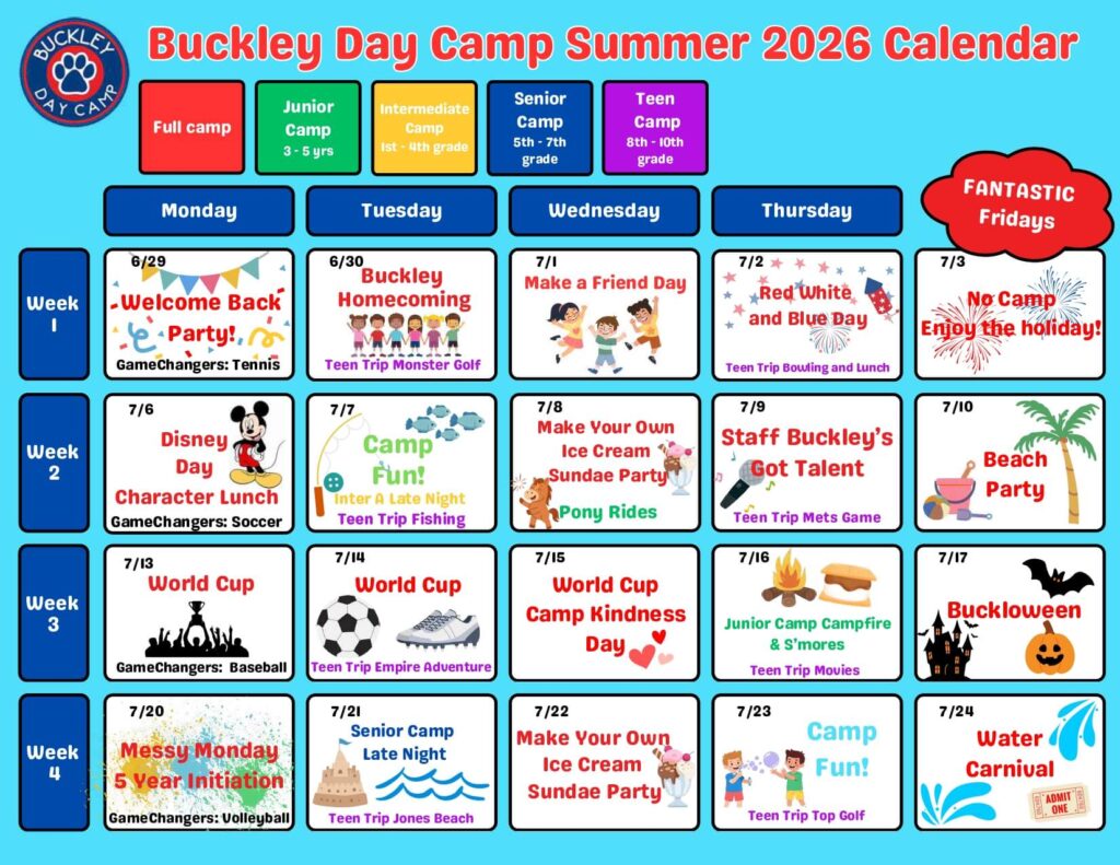 2026 Buckley Day Camp calendar